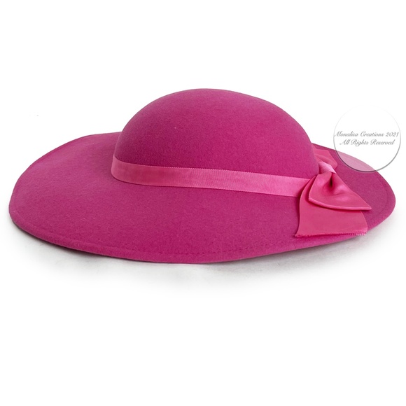 Bollman Wide Brim Hat Cartwheel Hat Doeskin Felt Wool Pink Fuchsia Vintage main image 4